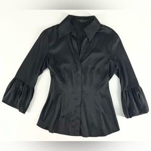 BCBGMaxAzria‎ Black Puff-Sleeve Button-Down Blouse Women’s Size Small